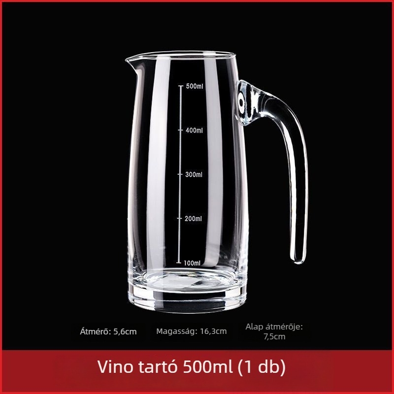 Otthoni használatra készült dekantáló készlet mérő pohárral és skálával, ólommentes kristályüvegből