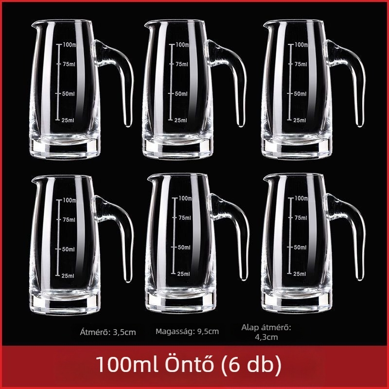 Otthoni használatra készült dekantáló készlet mérő pohárral és skálával, ólommentes kristályüvegből