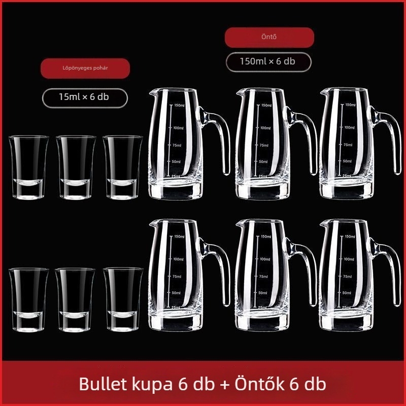 Otthoni használatra készült dekantáló készlet mérő pohárral és skálával, ólommentes kristályüvegből