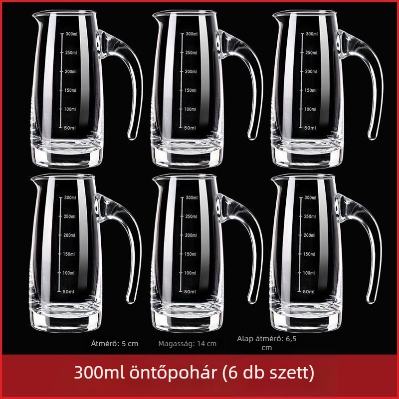 Otthoni használatra készült dekantáló készlet mérő pohárral és skálával, ólommentes kristályüvegből