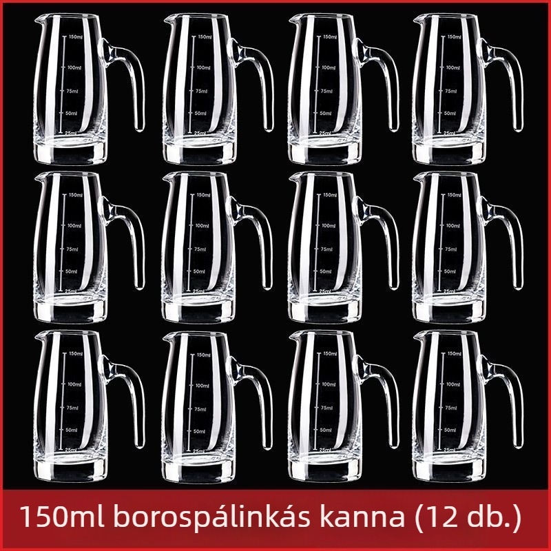 Otthoni használatra készült dekantáló készlet mérő pohárral és skálával, ólommentes kristályüvegből