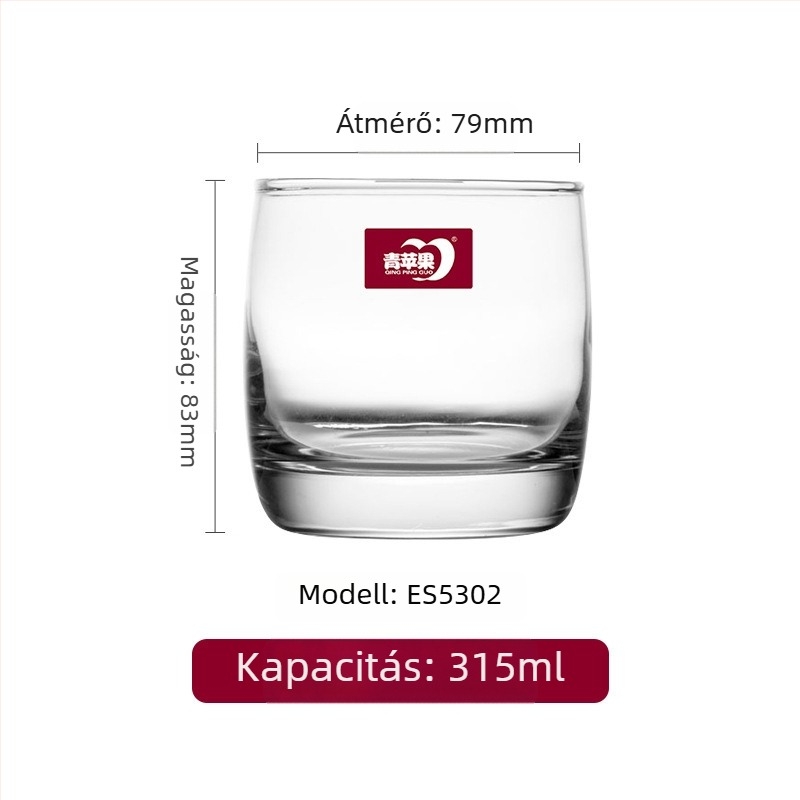Üveg whiskypohár logóval, modern minimalista stílus, színes dobozos csomagolás