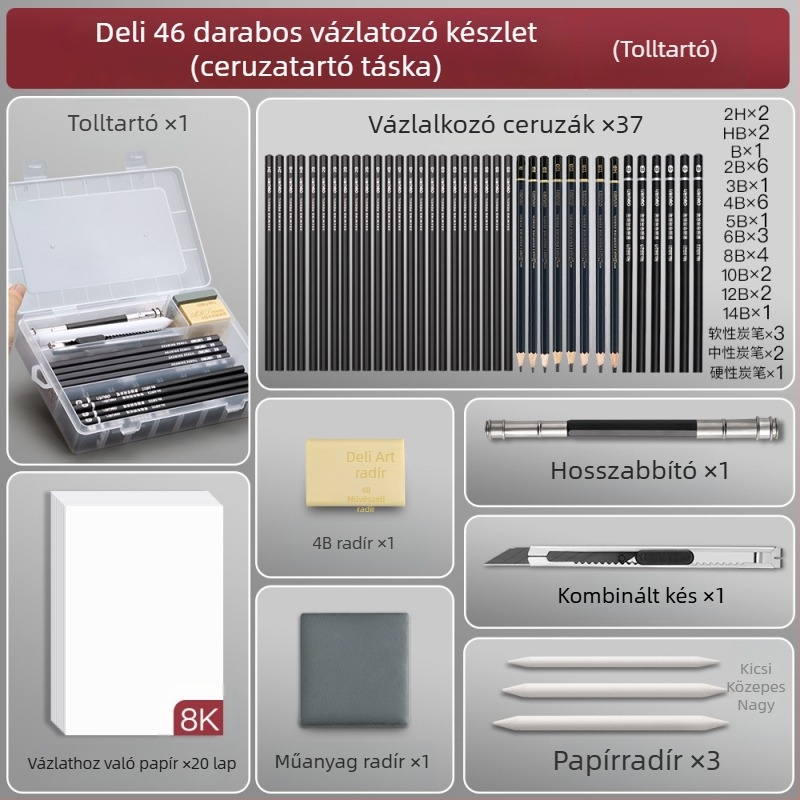 Deli vázlatkészlet kezdőknek műanyag héjjal, puha, közepes és kemény szénceruzákkal diákok számára