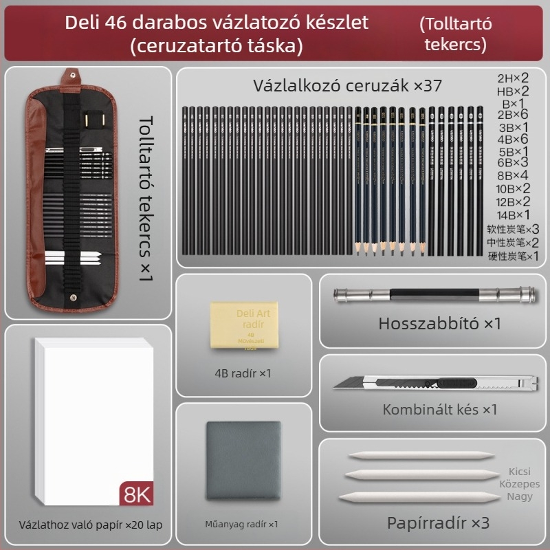 Deli vázlatkészlet kezdőknek műanyag héjjal, puha, közepes és kemény szénceruzákkal diákok számára