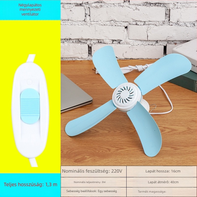 Kis mennyezeti ventilátor kollégiumi szobába – AC táplálás, 220V, 10W, zaj 36–45 dB, alkalmas 10 m²-ig