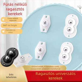 Elaborate 4 darab univerzális görgő, ragasztó nélküli rögzítés, Típus A, szemetesekhez, tárolóedényekhez, virágcserepekhez, éjjeliszekrényekhez
