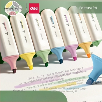 Deli kiemelő toll diákoknak – 12 darab, ferde heg, műanyag ház, modell Dl-ygb-04620, nem törölhető