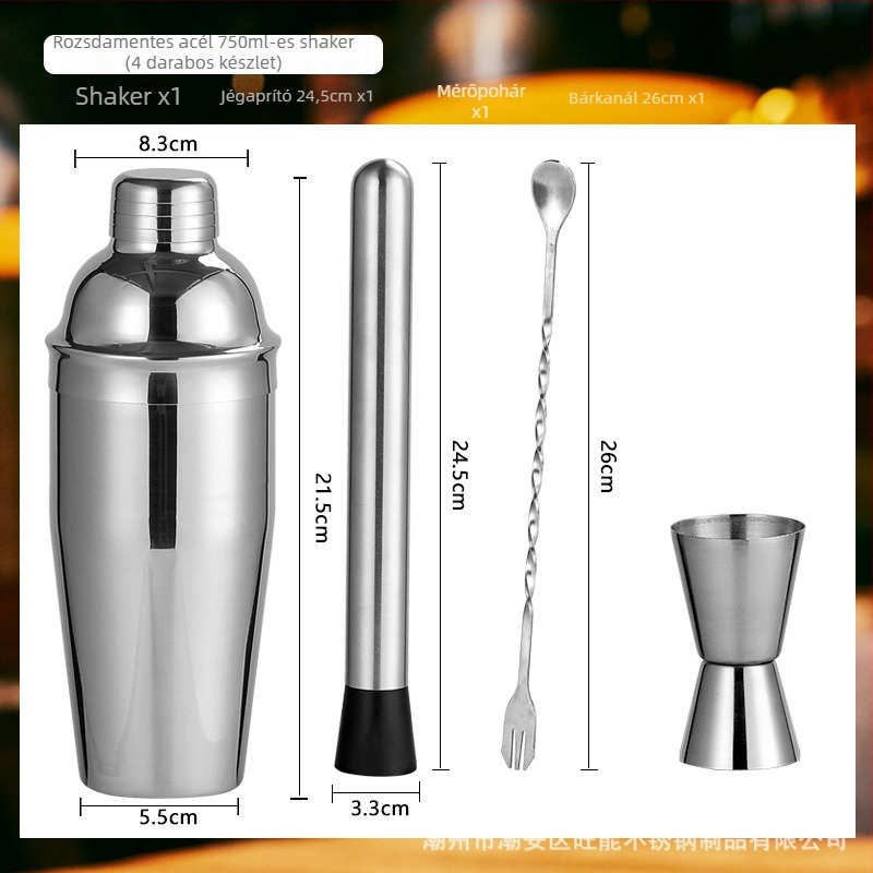 Üveg shaker készlet mérőskálával és recepttel, háromfázisú koktél shaker, üveg és rozsdamentes acél alkatrészek