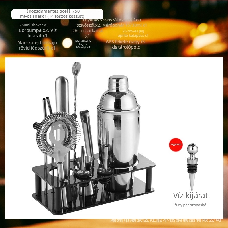 Üveg shaker készlet mérőskálával és recepttel, háromfázisú koktél shaker, üveg és rozsdamentes acél alkatrészek