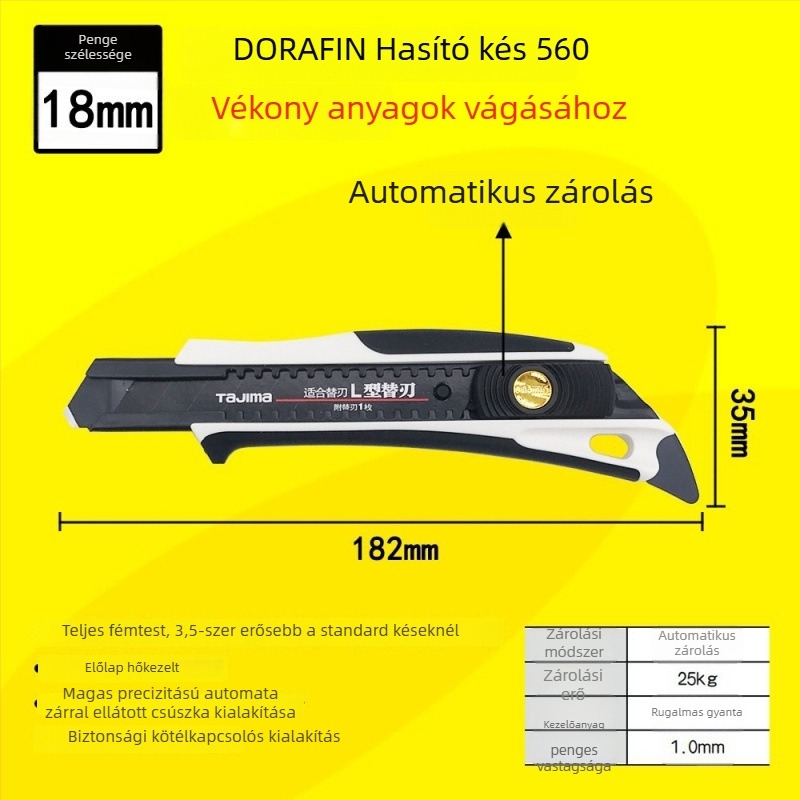 Tajima univerzális kés 9 mm automatikus záródással, ABS markolattal – Modell LC305P/LC301B/LC303B
