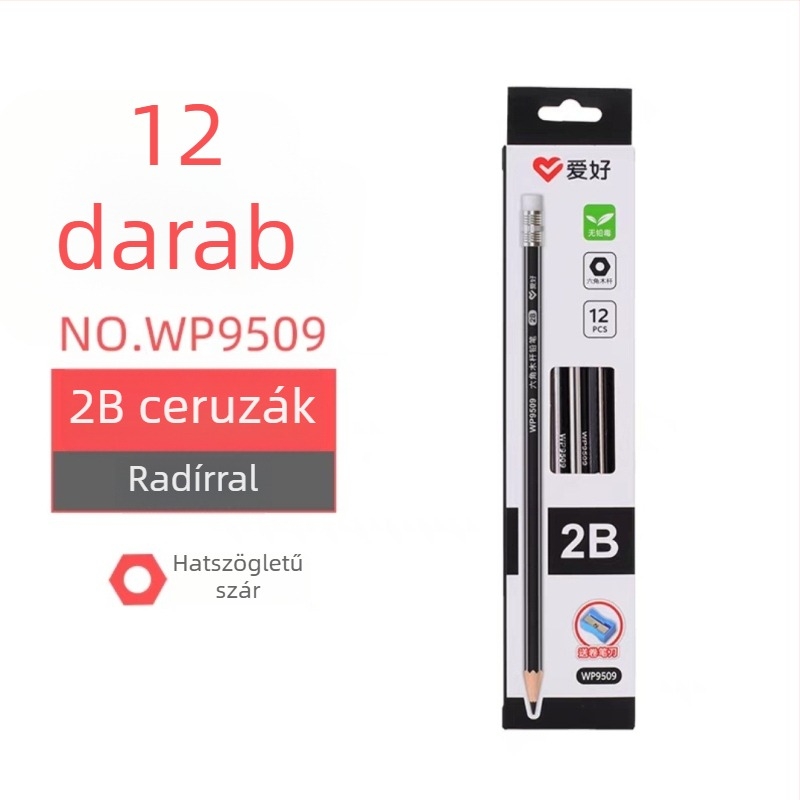 Love fából készült ceruza gyerekeknek, nem mérgező, 2B/HB, fekete, kezdő kalligráfiához