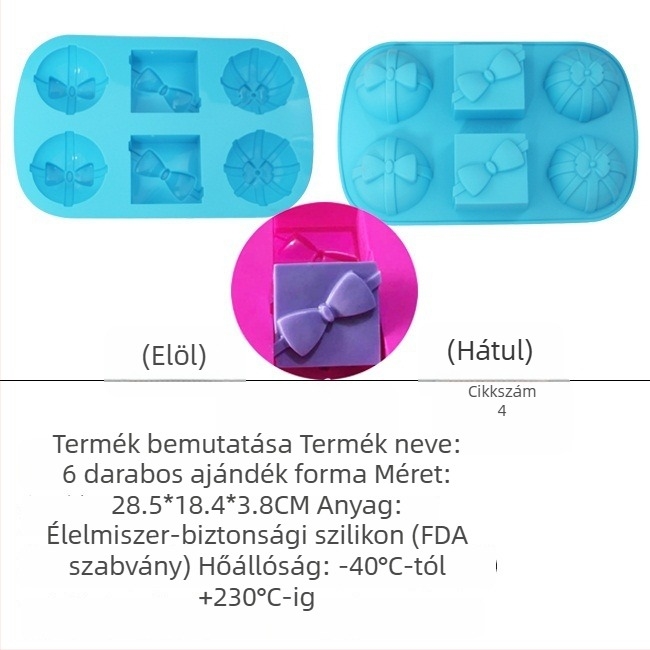 Szilikon szappanforma – négyzet alakú, több részes készlet virág- és szív alakú karikatúra formákkal DIY-hoz