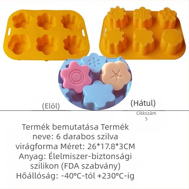 Szilikon szappanforma – négyzet alakú, több részes készlet virág- és szív alakú karikatúra formákkal DIY-hoz