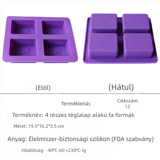 Szilikon szappanforma – négyzet alakú, több részes készlet virág- és szív alakú karikatúra formákkal DIY-hoz