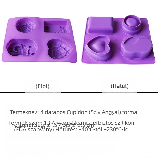 Szilikon szappanforma – négyzet alakú, több részes készlet virág- és szív alakú karikatúra formákkal DIY-hoz