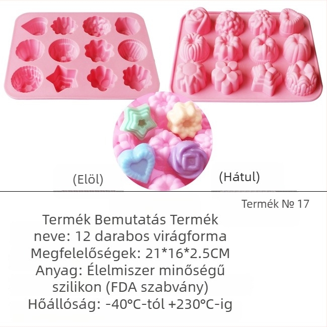 Szilikon szappanforma – négyzet alakú, több részes készlet virág- és szív alakú karikatúra formákkal DIY-hoz