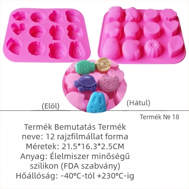 Szilikon szappanforma – négyzet alakú, több részes készlet virág- és szív alakú karikatúra formákkal DIY-hoz