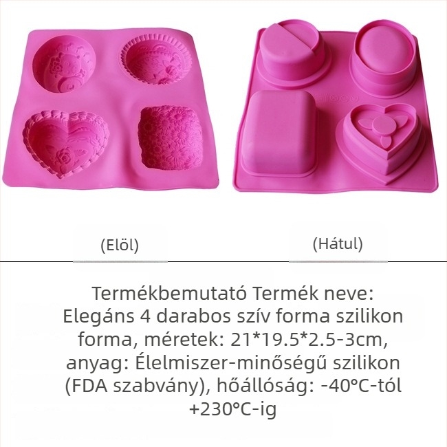 Szilikon szappanforma – négyzet alakú, több részes készlet virág- és szív alakú karikatúra formákkal DIY-hoz