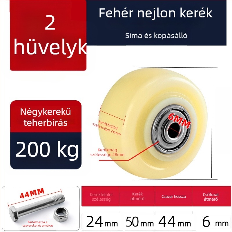 Csendes forgó görgők poliuretánból, fekete, dupla csapágy, méretek 1,5–5 hüvelyk