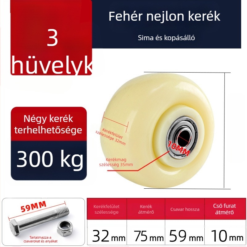 Csendes forgó görgők poliuretánból, fekete, dupla csapágy, méretek 1,5–5 hüvelyk