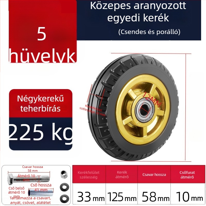 Csendes forgó görgők poliuretánból, fekete, dupla csapágy, méretek 1,5–5 hüvelyk