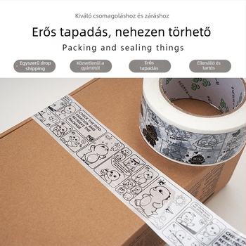 Csomagoló szalag Panda rajzfilmmotívummal, BOPP film, víz alapú ragasztó, 28 µm vastagság, erős tapadás a záráshoz és csomagoláshoz