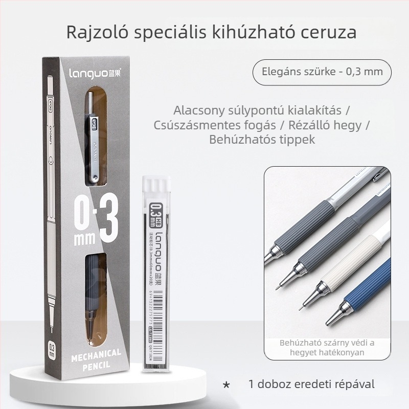 Mechanikus ceruza, fém test, hegyezés nélküli, írásra.
