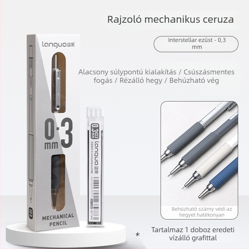 Mechanikus ceruza, fém test, hegyezés nélküli, írásra.