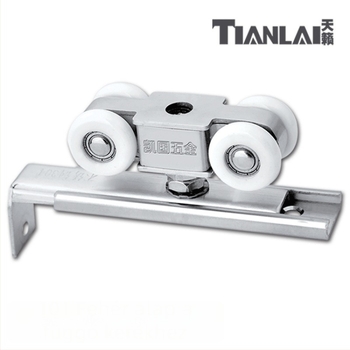 Rozsdamentes acélból készült függő görgőkészlet tolóajtókhoz, 4 görgő, modell 101, 12 mm-es tengelyátmérő, 12 mm-es kötélbarázda sugár, maximális terhelés 80 kg