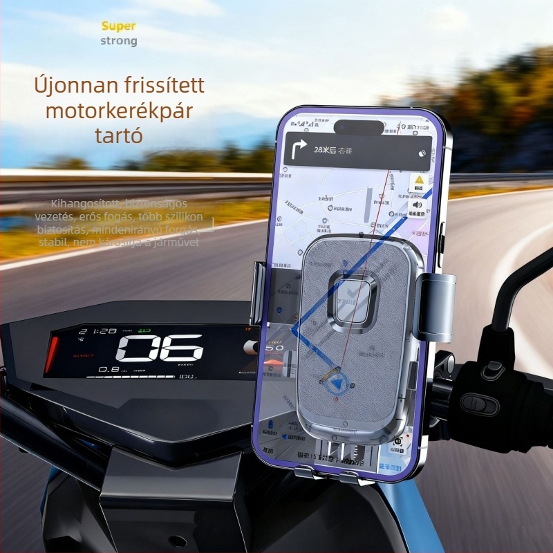 Ütésálló telefontartó kültéri elektromos kerékpárokhoz, kerékpárokhoz és motorkerékpárokhoz navigációs támogatással.