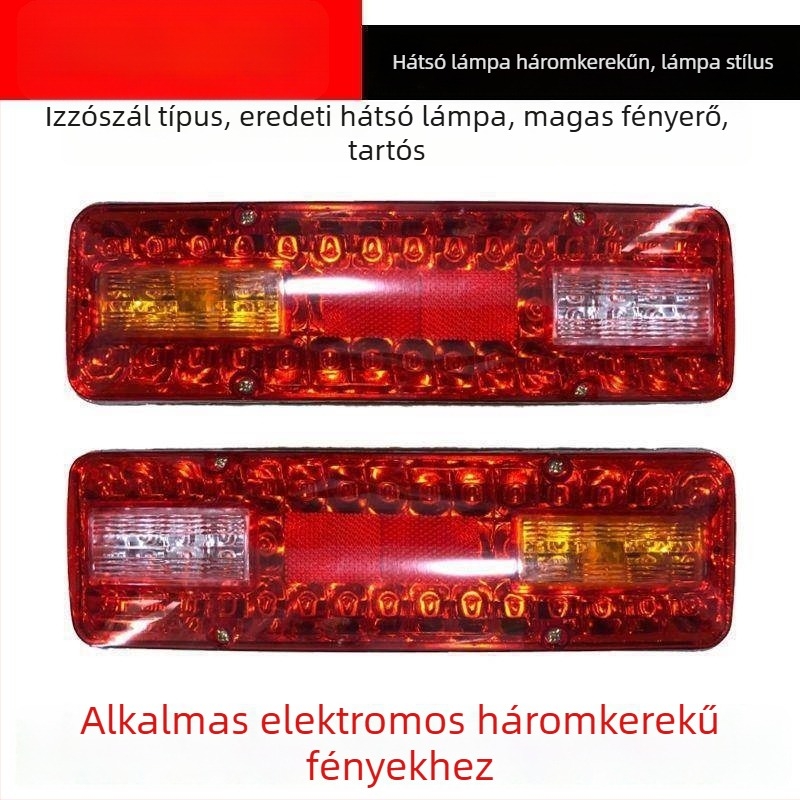 Elektromos háromkerekű hátsó lámpa, irányjelzővel, féklámpával és menetfénnyel
