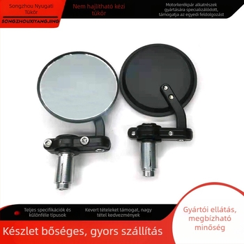 Motorkerékpár visszapillantó tükör - kerek, összecsukható, alumínium ház, univerzális illesztés, kézben tartható modell