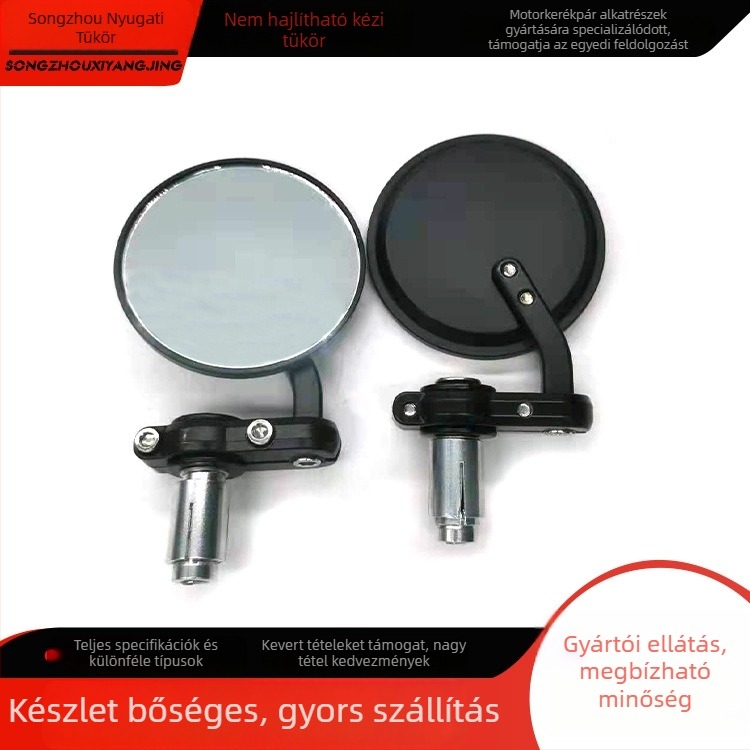 Motorkerékpár visszapillantó tükör - kerek, összecsukható, alumínium ház, univerzális illesztés, kézben tartható modell