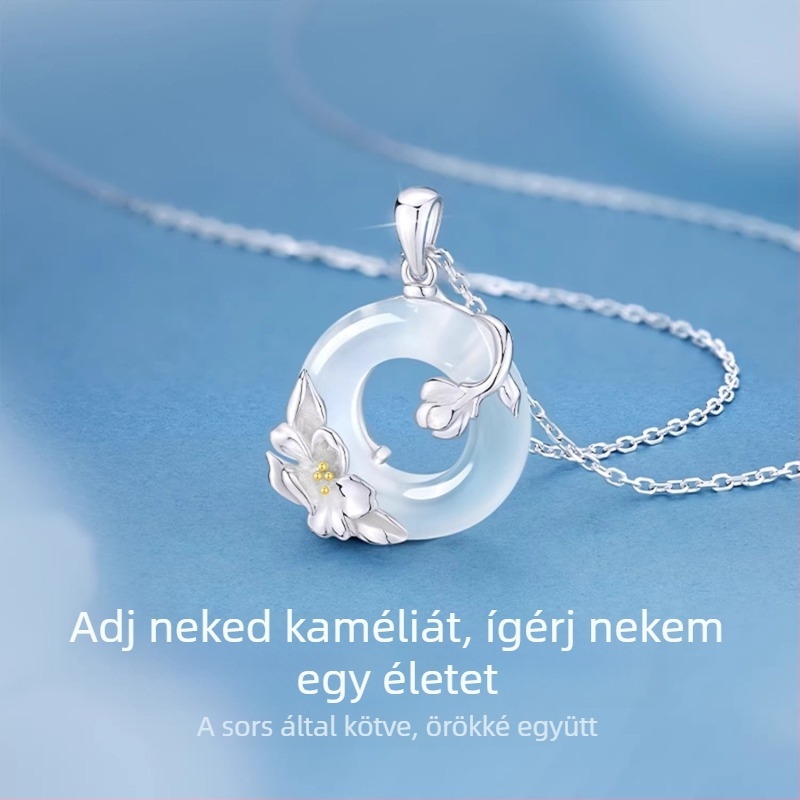 S925 ezüst camélia virág nyaklánc Flash O lánccal, könnyű lux stílus női számára