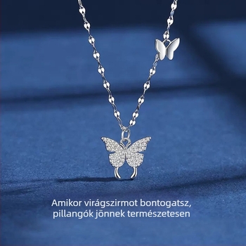 Pillangó medálos nyaklánc, 925-ös sterling ezüstből, cirkóniával, keresztlánccal, hossz 41-50 cm, stílus friss és édes.