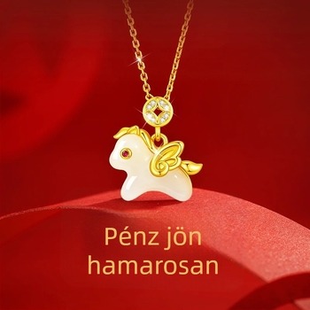 925 ezüst nyaklánc Hetian jade medállal, Pegazus alak, kereszt lánccal, nőknek