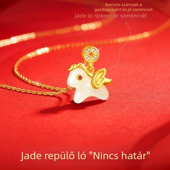 925 ezüst nyaklánc Hetian jade medállal, Pegazus alak, kereszt lánccal, nőknek