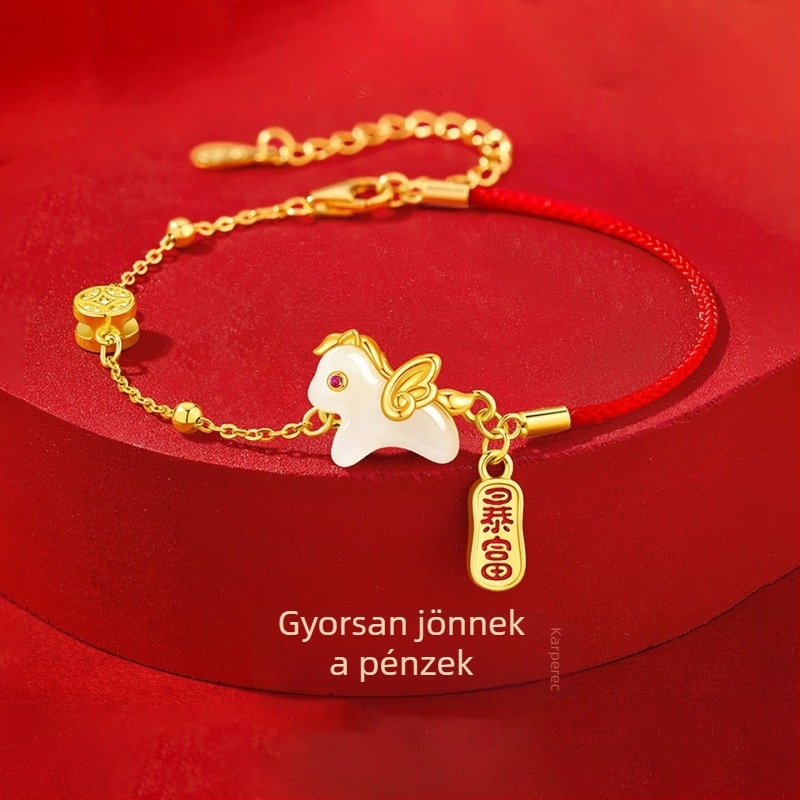 925 ezüst nyaklánc Hetian jade medállal, Pegazus alak, kereszt lánccal, nőknek