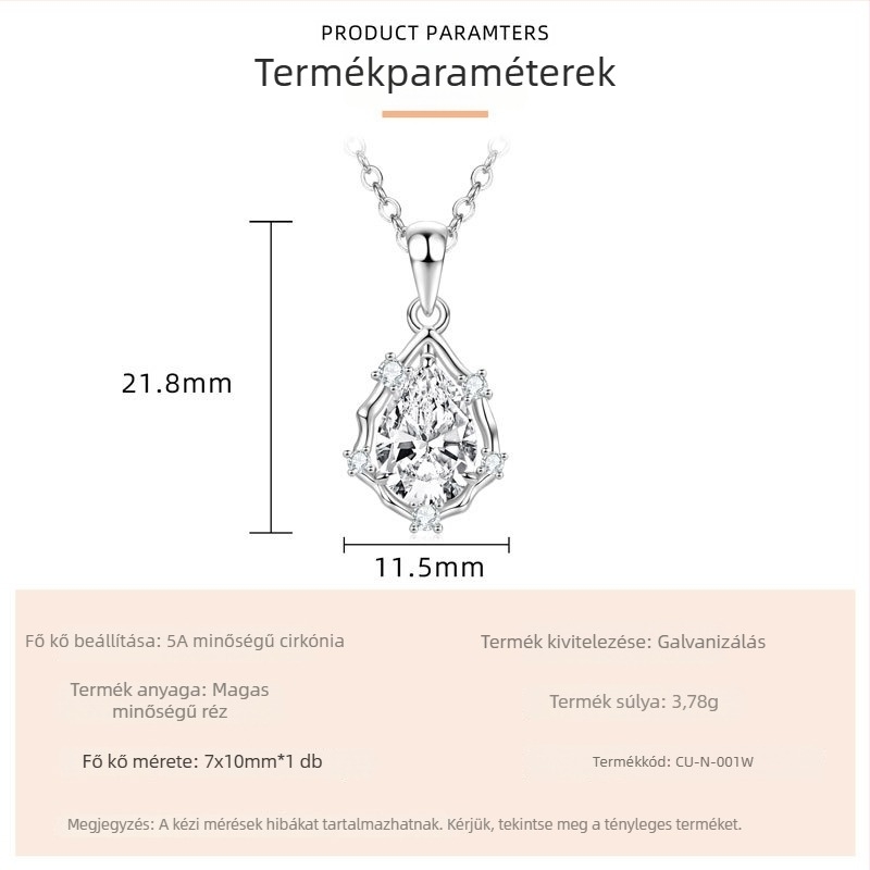 Uniszex nyaklánc csepp alakú cirkóniával, retro stílus, mindennapi viselet, aranyozott lánccal