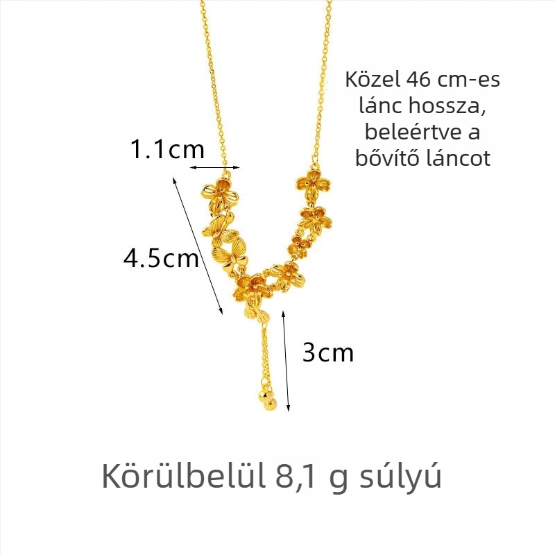 Nyaklánc üreges virágmedállal és pillangó bojt díszítéssel, rézből, bevont medál