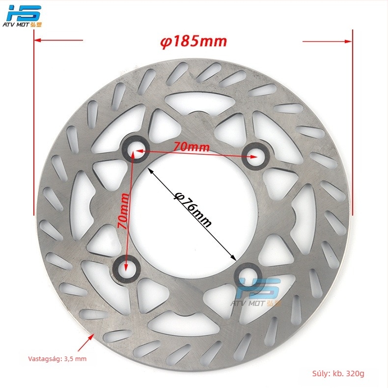 HS márkájú féktárcsa motokrosszhoz és ATV-hez, acél, C-típus, 180–220 mm átmérő, belső furat 76 mm