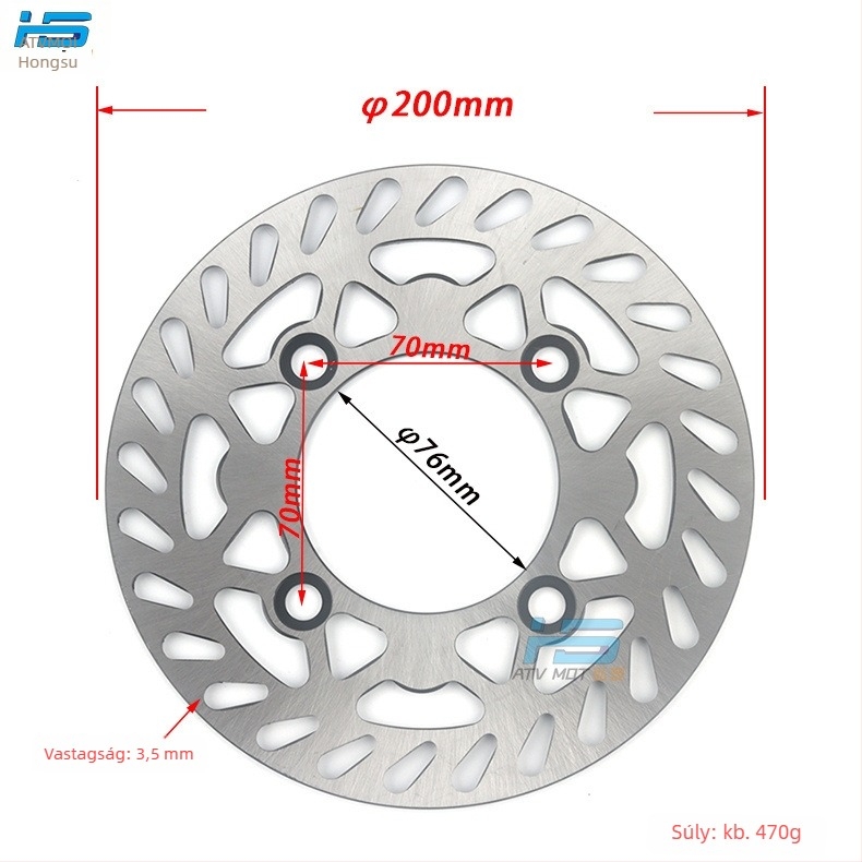 HS márkájú féktárcsa motokrosszhoz és ATV-hez, acél, C-típus, 180–220 mm átmérő, belső furat 76 mm