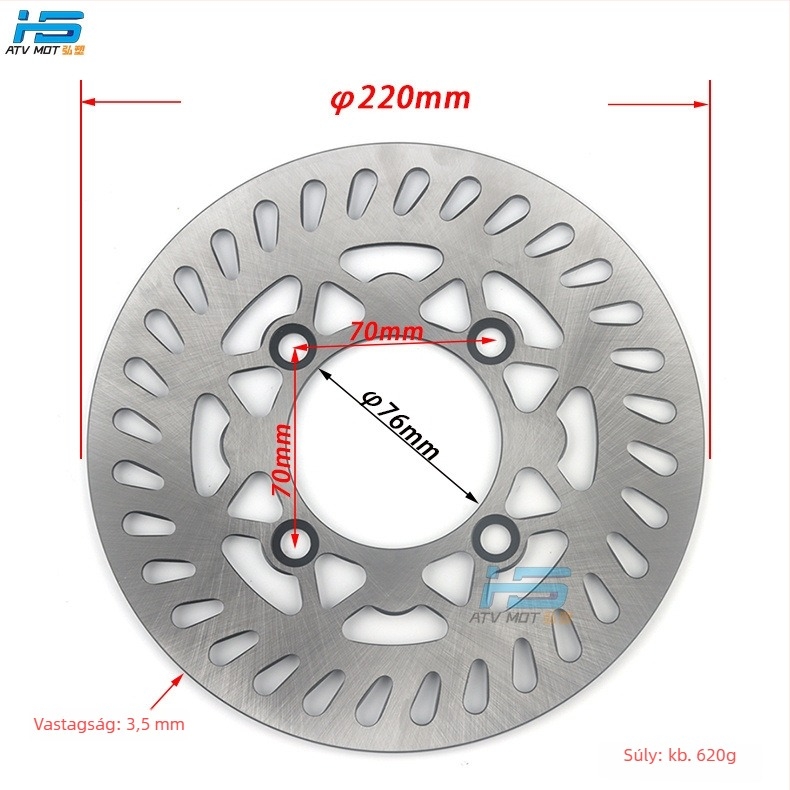 HS márkájú féktárcsa motokrosszhoz és ATV-hez, acél, C-típus, 180–220 mm átmérő, belső furat 76 mm