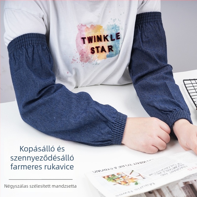 Denim karvédő ujjvédők, uniszex, szennyeződés elleni, kopásálló, tie-dye kezeléssel, vastagított, téli, tavaszi és őszi szezonra