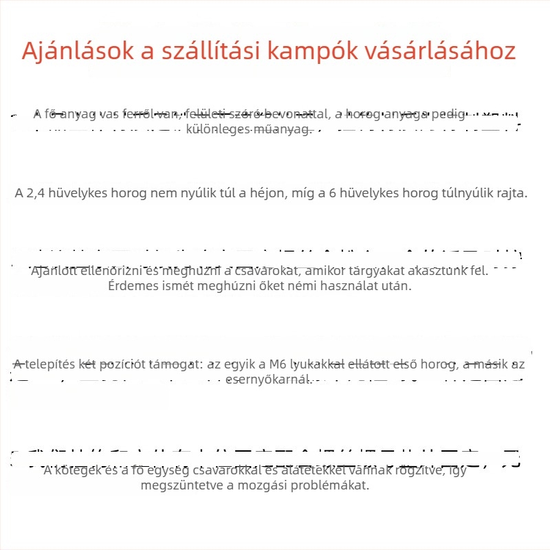 Előre szerelhető kampó futároknak — fúrás nélkül, ABS megerősített műanyagból, kerékpárokhoz és elektromos járművekhez, Modell 001