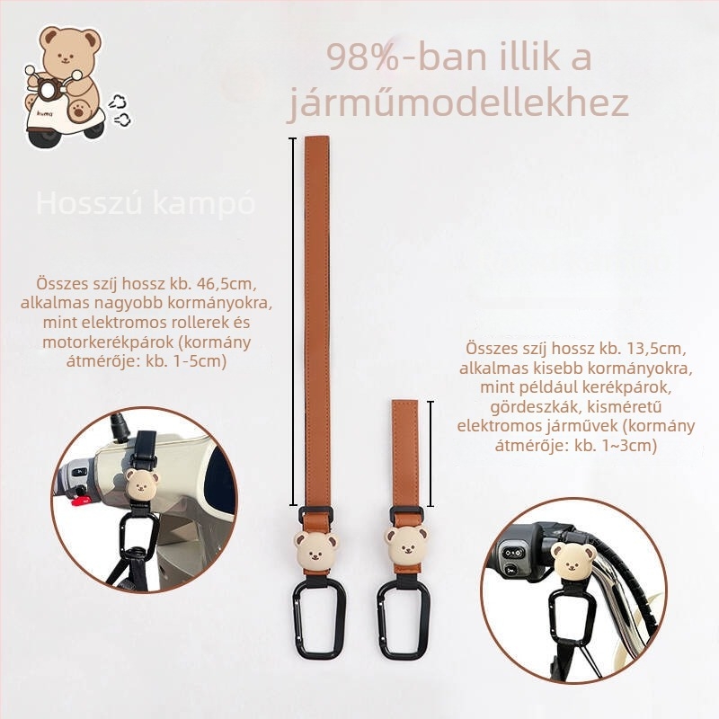 Elülső, univerzális tároló kampó elektromos járművekhez – teherbíró képesség, sisak-kompatibilis, táskákhoz