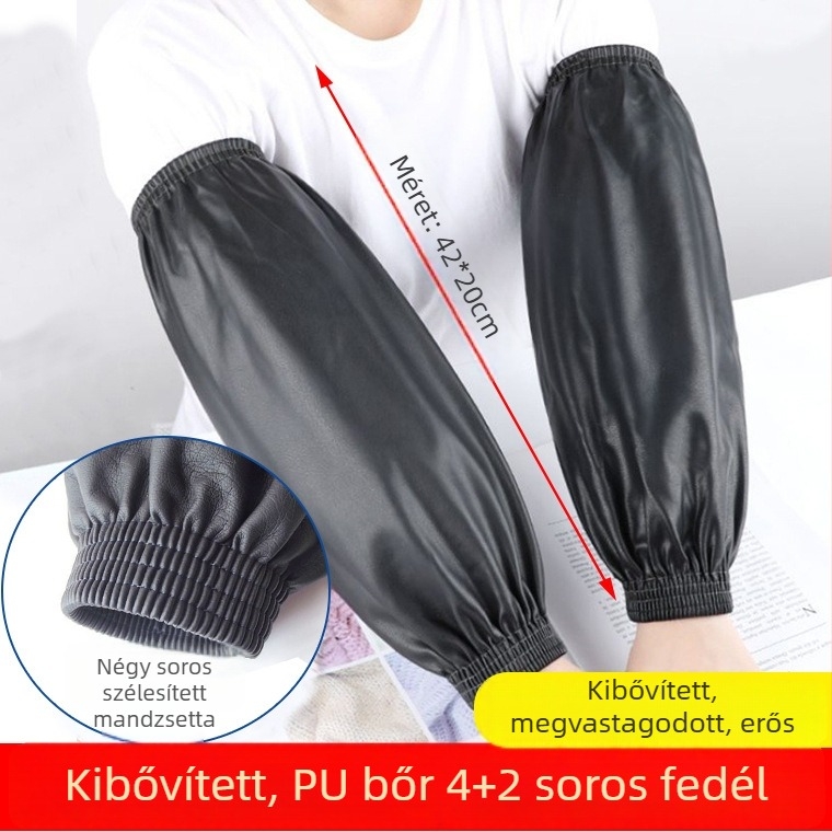 PU bőr védő kötény ujjvédőkkel, hosszú és széles nyílású, felnőtteknek, vízálló és olajálló, modern letisztult stílus