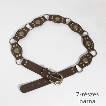 Bohem vintage derékszíj lánccal, PU pánt, ötvözet csattal, tűcsattal zárás, etnikus stil