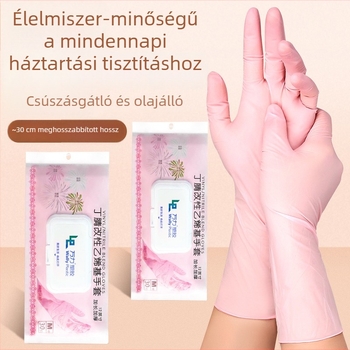 Egyszer használatos nitril kesztyűk, 12 hüvelyk hosszú, rózsaszín átlátszó, vastagabb, háztartási mosogatáshoz, élelmiszer-biztonsági minőség
