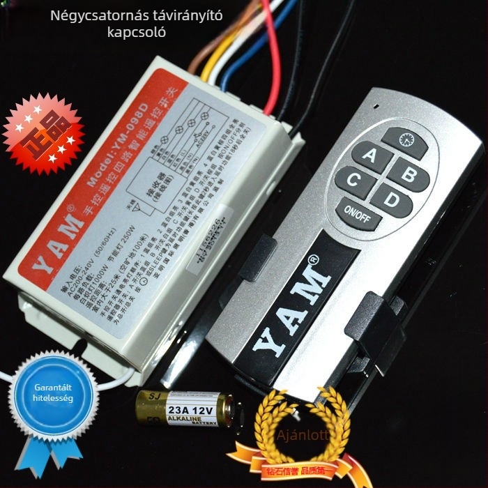 Távirányítós kapcsoló, 4-utas, 5-szegmenses, 220V, vezeték nélküli késleltetéssel lámpákhoz